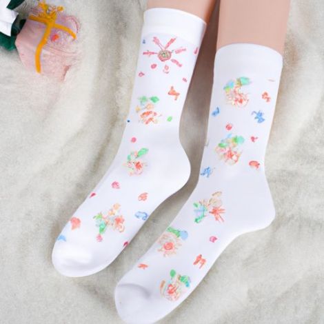 Flocos de neve de Natal estampados em tecido de seda com leite fofos e quentes para bebês meninas meias na altura do joelho com pele branca meias personalizadas de inverno para crianças e meninas