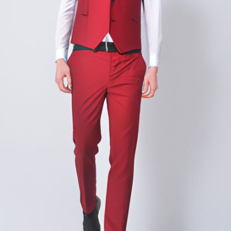 Bộ đồ Regular Fit Notch phù hợp với quần mùa hè Áo khoác có ve áo + Áo vest + Quần dự tiệc Thời trang dạ hội Bộ đồ tuxedo nam màu đỏ 3