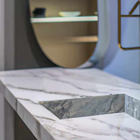 Bancadas de cozinha estilo banheiro, tampo de mesa em mármore, lavatório e pia, design personalizado, calha moderna