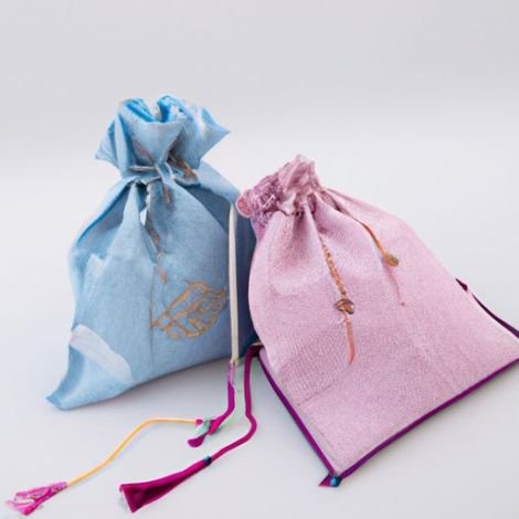 bolsa de algodão pequena embalagem têxtil com logotipo personalizado e bolsa de joias com cordão com logotipo de algodão para presente de cor azul Bolsa bolsa embalagem personalizada com cordão para presente
