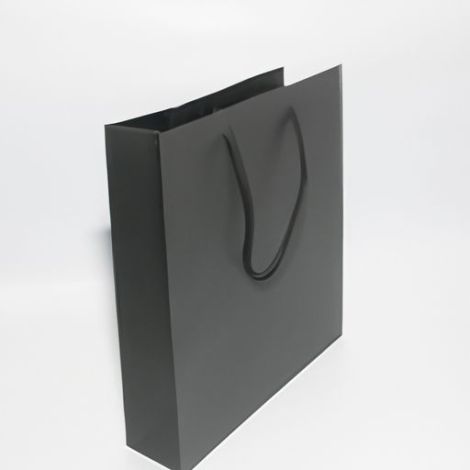 Poignées papier noir Shopping emballage usine personnalisé artisanat sacs-cadeaux pour vêtements fête fond recyclable ruban rectangulaire