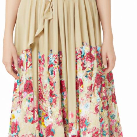 口袋长长孕妇裙裙子用于花卉分层自系带腰侧