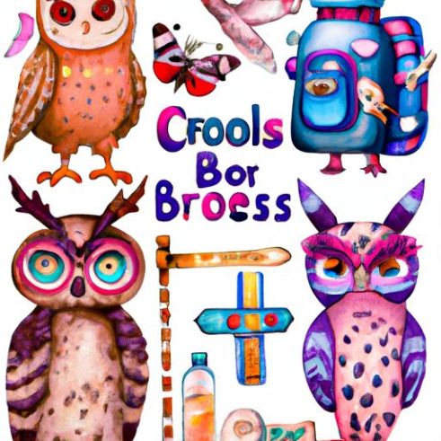 packs for Cross border for girl student cartoon watercolor sea creature Decorate water bottle luggage PVC Al-50 owl animals graffiti stickers
