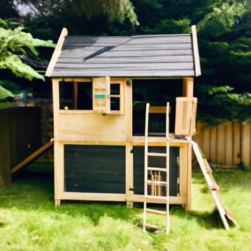Casas de juegos para niños de madera de pino con escalera, casa de juegos al aire libre con casa de juegos de madera, jardín al aire libre 100 por ciento