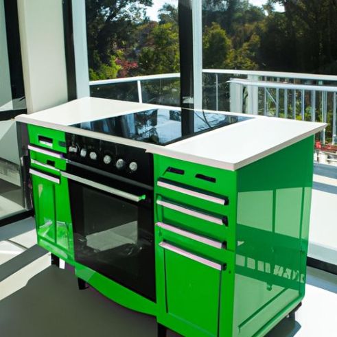 Green Shaker Gas Grill Set Lengkap Lemari Dapur Pernis Disesuaikan 304 Baja Tahan Karat Balkon Lemari Dapur Luar Ruangan Desain Baru Australia