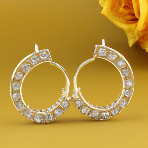 Open Huggie Hoop Earrings cubic zirconia for For Women 14CT Yellow Rose White Gold Fine Jewelry Heart Stud Round Natural Diamond