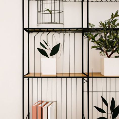 Plants Storage Metal Iron home office decor Frame Display Shelf Cage Shape Corner Books