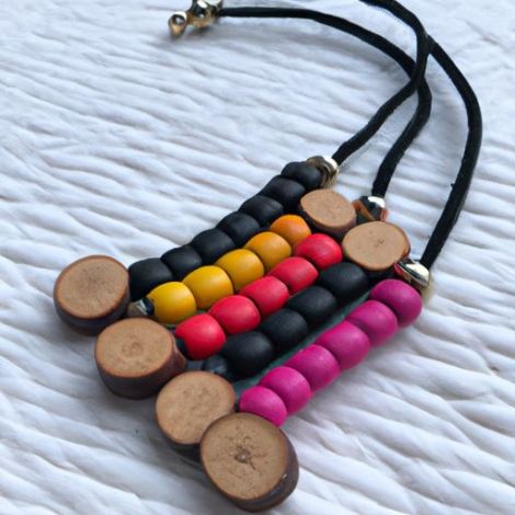 Beaded Wood Disc Bracelet Keychain genuine leather PU Leather Tassel Keyring Bracelet Personalized Colorful Silicone Bead